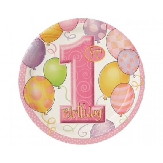 8 Adet 23 Santim First Birthday Balloons Pink Tabak